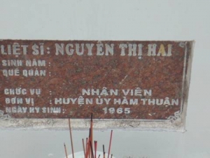 Nhắn tìm thân nhân liệt sĩ Nguyễn Thị Hai