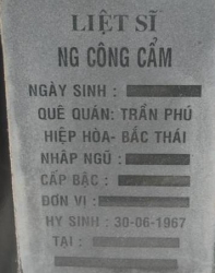 Tìm thân nhân liệt sĩ Nguyễn Công Cẩm