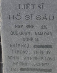 Tìm thân nhân liệt sĩ Hồ Sĩ Sáu