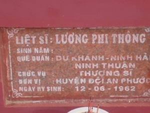 Nhắn tìm thân nhân liệt sỹ Lương Phi Thôn
