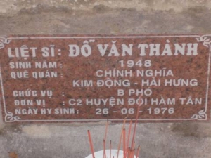 Nhắn tìm thân nhân liệt sỹ Đỗ Văn Thành