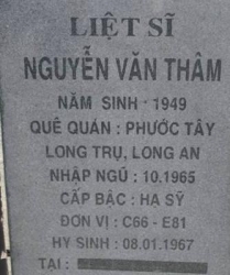 Tìm thân nhân liệt sĩ Nguyễn Văn Thâm