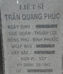 Tìm thân nhân liệt sĩ Trần Quang Phúc