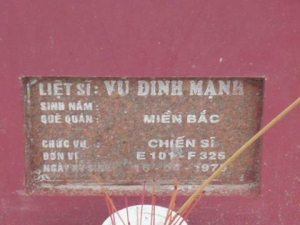 Nhắn tìm thân nhân liệt sỹ Vũ Đinh Mạnh