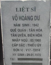 Tìm thân nhân liệt sĩ Võ Hoàng Dư