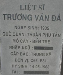 Tìm thân nhân liệt sĩ Trương Văn Đá