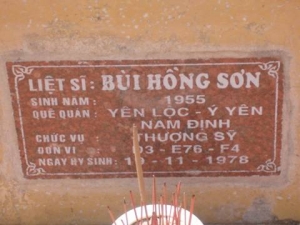 Nhắn tìm thân nhân liệt sỹ Bùi Hồng Sơn