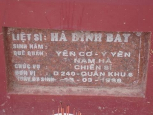 Nhắn tìm thân nhân liệt sỹ Hà Đình Bảy