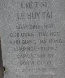 Tìm thân nhân liệt sĩ Lê Huy Tài