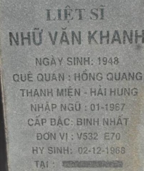 Tìm thân nhân liệt sĩ Nhữ Văn Khanh