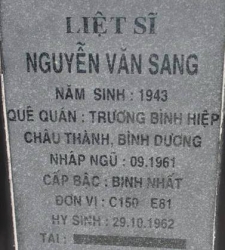 Tìm thân nhân liệt sĩ Nguyễn Văn Sang