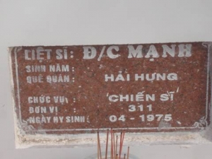 Nhắn tìm thân nhân liệt sỹ Mạnh