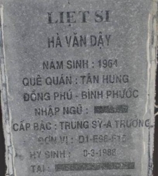 Tìm thân nhân liệt sĩ Hà Văn Dậy