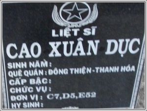 Nhắn tìm thân nhân liệt sỹ  Cao Xuân Dục