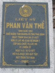  Nhắn tìm thân nhân liệt sỹ  Phan Văn Thể