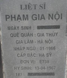 Tìm thân nhân liệt sĩ Phạm Gia Nội