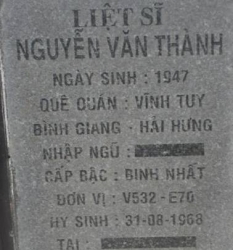 Tìm thân nhân liệt sĩ Nguyễn Văn Thành