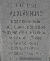 Tìm thân nhân liệt sĩ Vũ Xuân Hùng