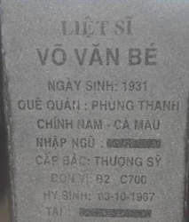 Tìm thân nhân liệt sĩ Võ Văn Bé