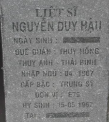 Tìm thân nhân liệt sĩ Nguyễn Duy Hậu