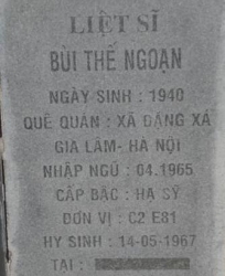 Tìm thân nhân liệt sĩ Bùi Thế Ngoạn