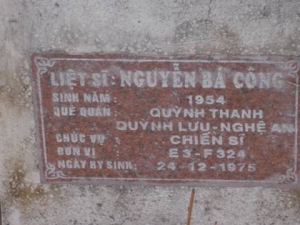 Nhắn tìm thân nhân liệt sỹ  Nguyễn Bá Công