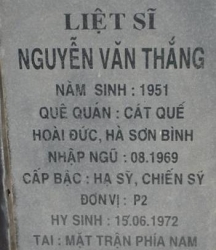 Tìm thân nhân liệt sĩ Nguyễn Văn Thắng