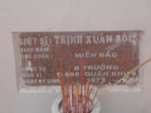 Nhắn tìm thân nhân liệt sỹ Trịnh Xuân Bội