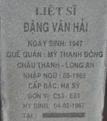 Tìm thân nhân liệt sĩ Đặng Văn Hải