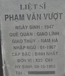 Tìm thân nhân liệt sĩ Phạm Văn Vượt
