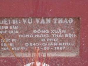 Nhắn tìm thân nhân liệt sỹ  Vũ Văn Thao