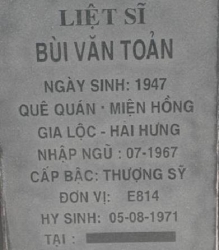 Tìm thân nhân liệt sĩ Bùi Văn Toản