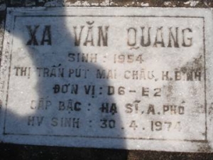 Nhắn tìm thân nhân liệt sĩ Xa Văn Quang