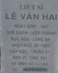 Tìm thân nhân liệt sĩ Lê Văn Hai