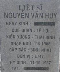 Tìm thân nhân liệt sĩ Nguyễn Văn Huy