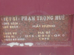 Nhắn tìm thân nhân liệt sỹ  Phạm Trọng Huê