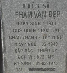 Tìm thân nhân liệt sĩ Phạm Văn Đẹp