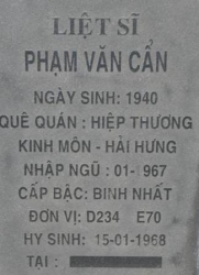 Tìm thân nhân liệt sĩ Phạm Văn Cẩn
