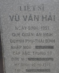Tìm thân nhân liệt sĩ Vũ Văn Hải