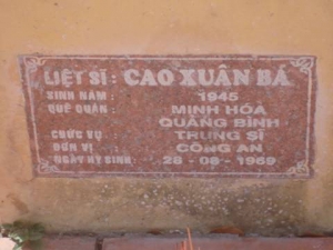 Nhắn tìm thân nhân liệt sỹ  Cao Xuân Bá