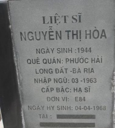 Tìm thân nhân liệt sĩ Nguyễn Thị Hòa