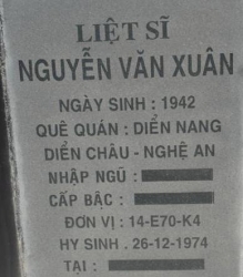 Tìm thân nhân liệt sĩ Nguyễn Văn Xuân