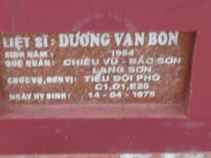 Nhắn tìm thân nhân liệt sỹ Dương Văn Bon