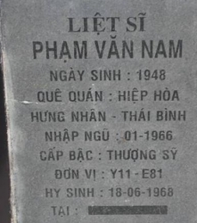 Tìm thân nhân liệt sĩ Phạm Văn Nam