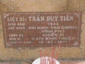 Nhắn tìm thân nhân liệt sỹ  Trần Duy Tiến