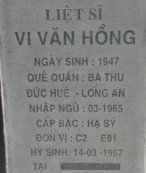 Tìm thân nhân liệt sĩ Vi Văn Hồng