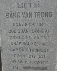 Tìm thân nhân liệt sĩ Đặng Văn Trọng