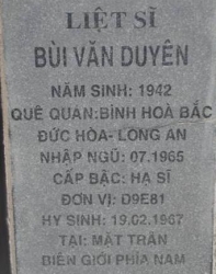 Tìm thân nhân liệt sĩ Bùi Văn Duyên