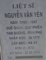 Tìm thân nhân liệt sĩ Nguyễn Văn Yên