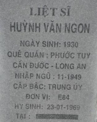 Tìm thân nhân liệt sĩ Huỳnh Văn Ngon